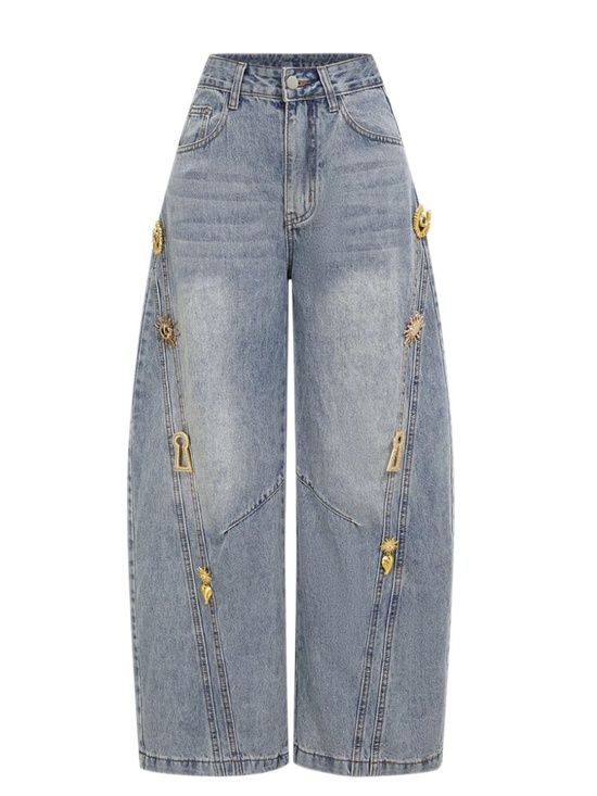 Micas Denim - Micas Denim Metallic Decor Wide Leg Jeans